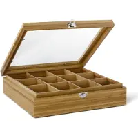 Bredemeijer 12 Compartments With Window Bamboo Natural Box For Tea Marron