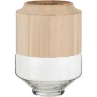 J-Line Vase rond haut bois/verre marron clair large