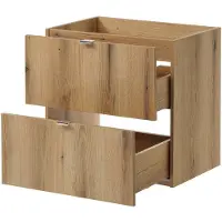 En.casa Meuble vasque 'Skelbolu' avec vasque ronde en céramique et 2 tiroirs 60 x 72 x 40 cm imitation chêne / noir