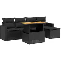 vidaXL Ensemble de salon de jardin 6 pièces avec coussins noir poly rotin