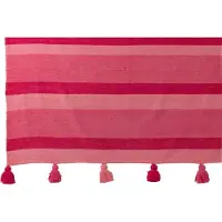 J-Line Plaid lignes + floches coton rose