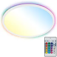 B.K.Licht Plafonnier LED plat, rétroéclairage RGBIC, télécommande, variateur, plat, blanc, Ø42 x 3 cm