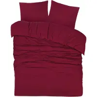 DoubleDry Housse de couette Flanelle 100% coton doux - Single 140x200/220 cm + 1 taie d'oreiller - Respirante et douce pour la peau - Bordeaux