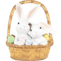 Clayre & Eef Déco Lapin dans un panier 17x13x20 cm blanc marron Pâques style campagnard