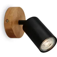 B.K.Licht Applique murale orientable Ø90mm Rond GU10 Vintage Bois & Métal Noir spot mural Salon, chambre, cuisine, couloir