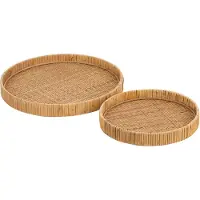 J-Line Set de 2 plateaux rond rotin naturel