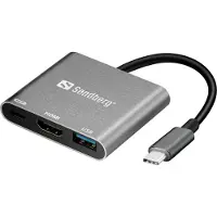 Sandberg 136-00 (USB-C, 3 ports), Station d’accueil + hub USB, Argent