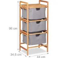 Relaxdays Trieur à linge en bambou panier à linge Étagère 3 corbeilles sur l?étagère