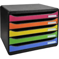 Exacompta Bloc à tiroirs BIG-BOX PLUS HORIZON QUER, A4+, 5 tiroirs semi-ouverts avec butée de sortie, poignée encastrée et porte-étiquettes, étiquettes, Ange Bleu, arlequin
