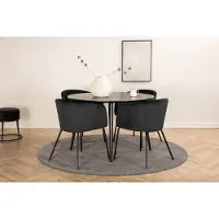 Ebuy24 DippØ115BLBL ensemble table, table noir et 4 Berit chaises Velours noir.