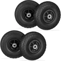 Relaxdays , jeu de 4 roues pour diable, anti-crevaison, caoutchouc plein, 4.10/3.50-4", jantes en plastique, jusqu'à 150 kg, 260 x 85 mm, noir