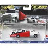 Hot Wheels Premium Car Culture Team Transport '66 Porsche 906 Carrera 6 Carry On, camion, voiture de sport, HRV417