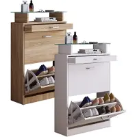 VCM Étagère En Bois Kipper Étagère À Chaussures Armoire À Chaussures Basculement De Chaussures 2 Abattants Tablette Braso