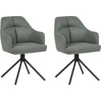 Beliani Lot de 2 chaises de salle à manger pivotantes tissu vert avec accoudoirs dossier pieds en métal noir style rétro traditionnel