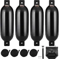 Vevor Pare-Battage 4PCs Défense Bateau Gonflable en PVC 21,6 × 66 cm avec Pompe Aiguilles à Air Cordes et Sac de Rangement Pare-Chocs pour Protéger Canoës Pontons Bateaux Ponté Bateaux de Pêche Quai