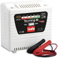 Telwin Elements TOURING 15 Chargeur de batterie de voiture pour batteries 12V/24V, courant de charge jusqu'à 9 A, capacité jusqu'à 115 Ah