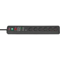 Brennenstuhl 1159541376 Secure-Tec, power distribution unit, 6 sockets type E, 3m, black, with switch and surge protection