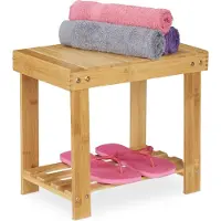Relaxdays Tabouret De Salle De Bain Solide En Bambou, Repose-pieds, Jusqu'à 100 Kg, H X L X P 33,5 X 25 X 39 Cm, Nature -