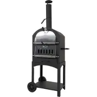 OEM Barbecue au charbon de bois MCW-N15, four à pizza et poêle à bois, grille de barbecue, grille pour charbon de bois, pierre à pizza, acier noir thermolaqué