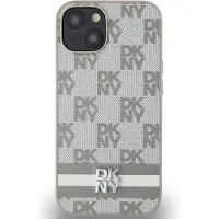 DKNY PU Leather Checkered Pattern and Stripe Case pour iPhone 14 Beige (Apple iPhone 14), Coque pour téléphone portable, Beige
