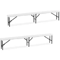 Relaxdays Lot de 2 bancs de camping , pliables, en plastique et acier, pour le balcon et le jardin, H x l x P : 43 x 240 x 30 cm, blanc