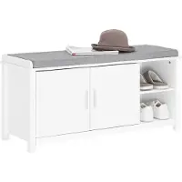 SoBuy Banc à Chaussures avec Coussin, 2 Portes Blanc