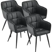 En.casa Ensemble de 4 chaises de salle à manger "Birmingham" avec accoudoirs, revêtues de similicuir noir
