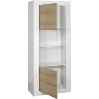 CALICOSY Vitrine Kaia 80cm à 1 porte - blanc brillant/chêne