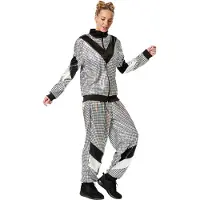 Dressforfun dames costume retro 80s 90s disco jogging - argent, M - Costume carnaval - Halloween - Dress up - Party wear - Carnaval wear - Party - Party wear