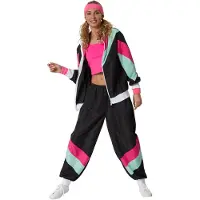 TecTake dressforfun - costume femme rétro 80s 90s jogging - noir, XL - Costume carnaval - Halloween - Déguisement - Tenue de soirée - Tenue de carnaval - Fête - Tenue de soirée