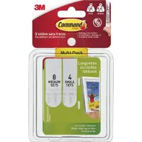 3M CommandMulti pack languettes de fixation enlevable tableau Blanc 4 paires PM + 8 paires MM