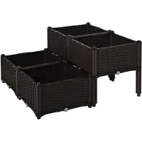 Outsunny Sunny Sunny verhooge bloembak, 4-delige plantenbak met afwateringsgaten, plantenkasst in rotan-look, PP, bruin