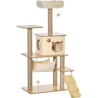 PawHut Reposoir et griffoir pour chat D30-367, en bois, avec grotte pour chat, grande plate-forme, balles de jeu, 60 x 40 x 130 cm