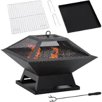 Outsunny Bol de feu avec pare-étincelles Grille de barbecue Panier de feu pour BBQ