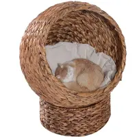 PawHut Lit pour chat, lit pour chat avec oreiller, grotte pour chat, feuille de bananier D30-105