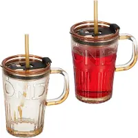 Relaxdays 2x jarres-paille, Verres, Marron