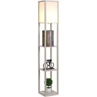 HOMCOM 2-in-1 Staande Lamp met 3 Planken, Hout+Wit