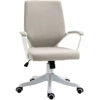 Vinsetto Chaise de bureau pivotante réglable en hauteur rembourrage épais polyester beige + blanc