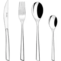 BRA Bari | Set de couverts en acier inoxydable de 24 pièces avec couteau à steak, acier inoxydable 18/10, design moderne, finition polie brillante, épaisseur 3,5 mm (pour 6 personnes)