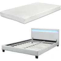 Corium LED Design Lit rembourré + matelas 140 x 200 cm simili-cuir blanc Lit