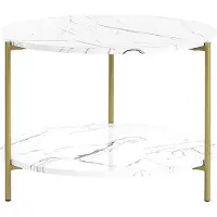 Beliani Table basse ronde effet marbre blanc et doré REVA