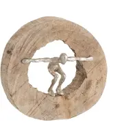 J-Line Personnage saut bois/aluminium naturel/argent