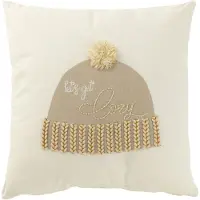 J-Line Coussin bonnet let's get cozy coton blanc/beige