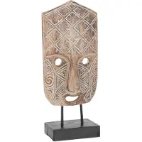 J-Line Masque primitif sur pied albasia en bois marron/blanc small