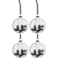 J-Line Boite 4 boules de noel rond fleur sechee noir verre transparent medium