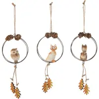 J-Line Suspension cercle renard/chouette/écureuil metal/bois brun/orange assortiment de 3