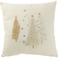 J-Line Coussin sapins relief coton blanc/doré