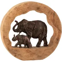 J-Line Figurine éléphant + enfant Manguier - Bois - Bronze - Large