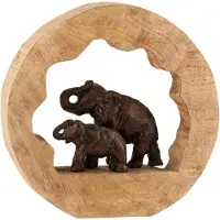 J-Line Figurine éléphant + enfant Manguier - Bois - Bronze - Small