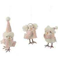 J-Line Suspsension oiseau textile blanc/rose clair assortiment de 3